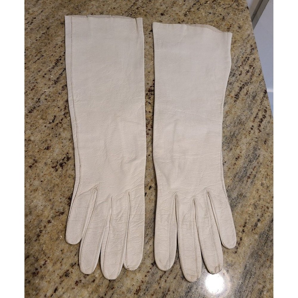 Vintage Size 7 M White Kay Fuchs Opera Formal 14.5" Long Gloves Western Germany